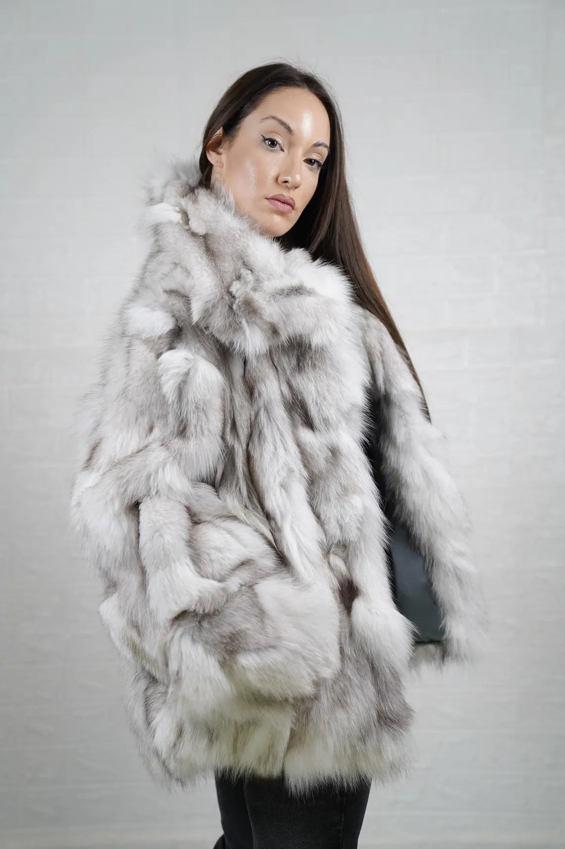 Fox fur natural color coat jacket with collar for women personalized stylish winter fur fashion