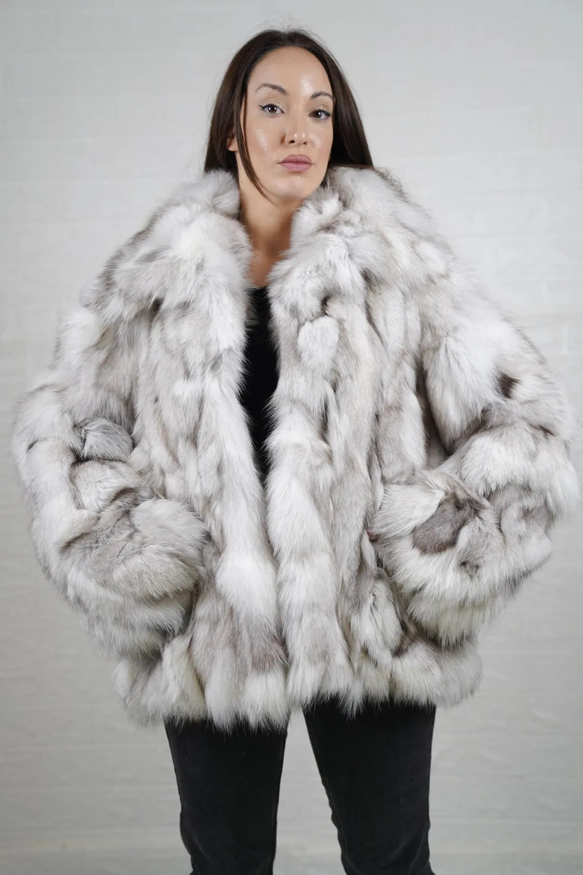 Fox fur natural color coat jacket with collar for women personalized stylish winter fur fashion