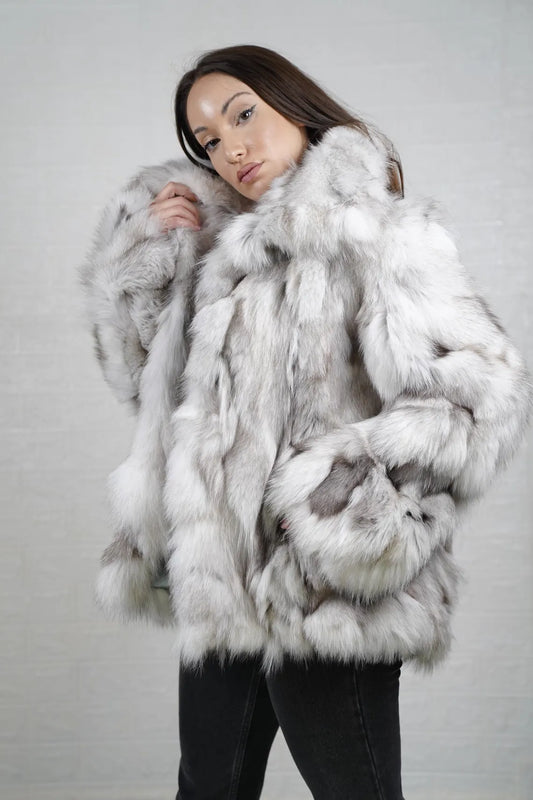 Fox fur natural color coat jacket with collar for women personalized stylish winter fur fashion