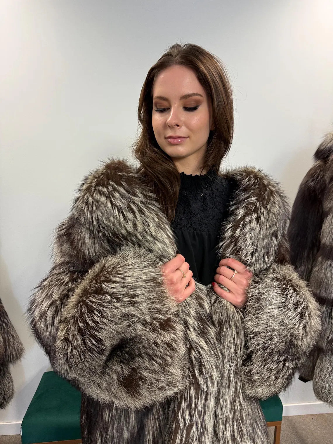 Vintage Silver Fox Fur Coat, Women's XL, Elegant Full-Length Overcoat