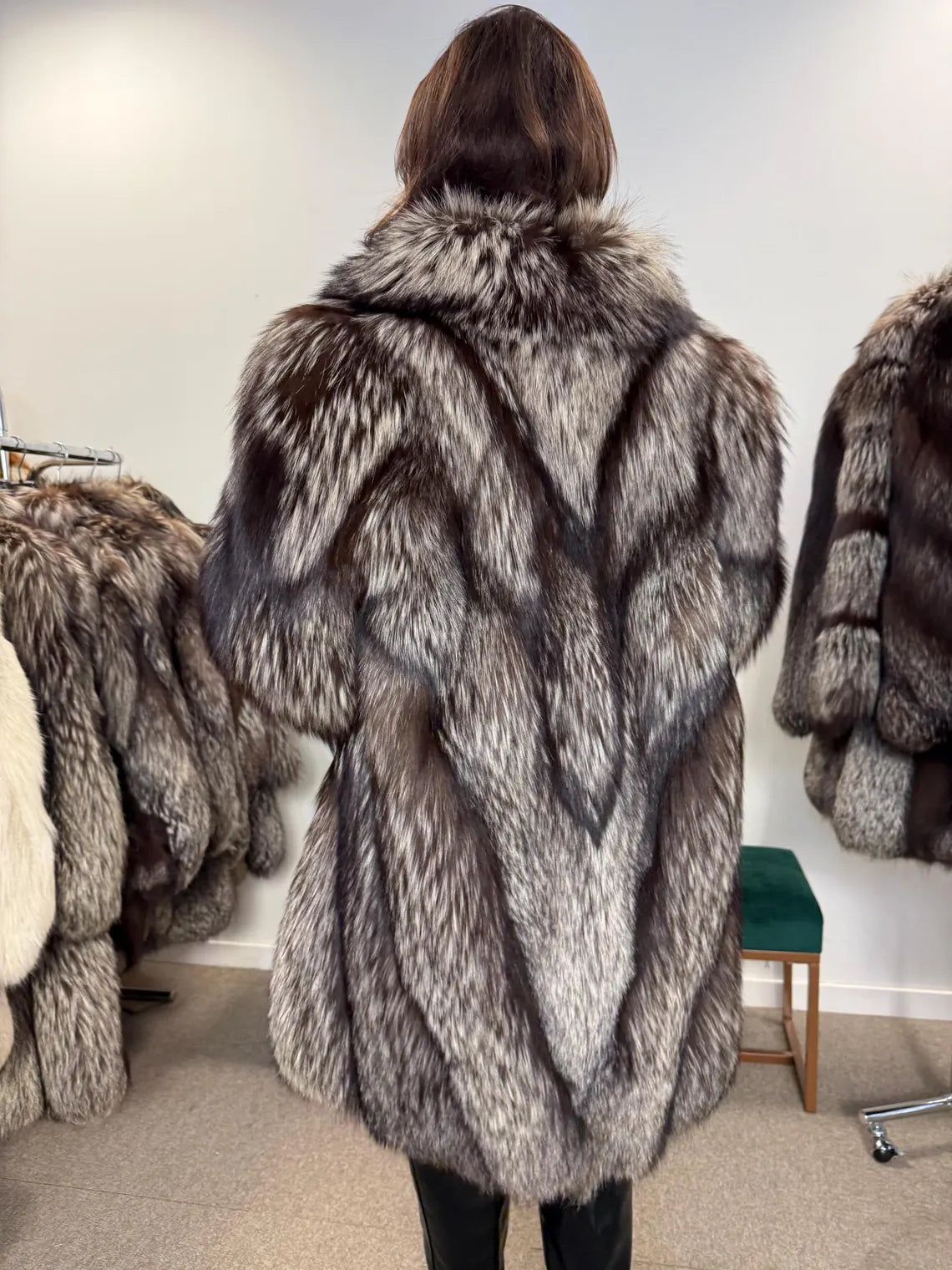 Vintage Silver Fox Fur Coat, Women's XL, Elegant Full-Length Overcoat